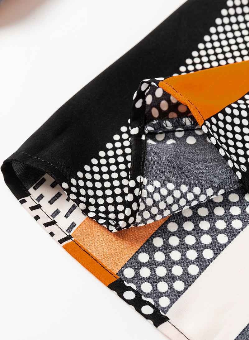 Load image into Gallery viewer, DLLS15 - Orange Geo Print Colorblock Notched V Neck Blouse
