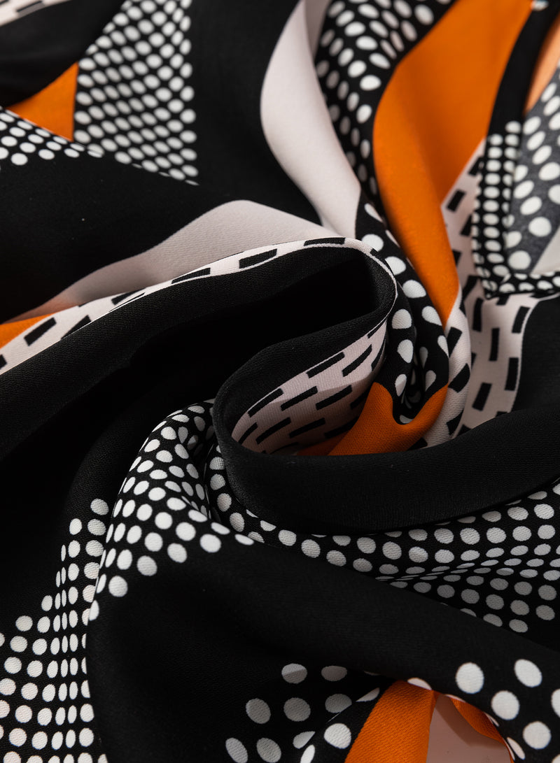 Load image into Gallery viewer, DLLS15 - Orange Geo Print Colorblock Notched V Neck Blouse
