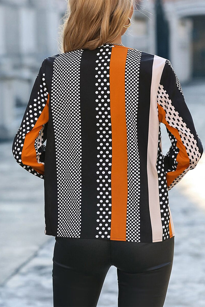 Load image into Gallery viewer, DLLS15 - Orange Geo Print Colorblock Notched V Neck Blouse
