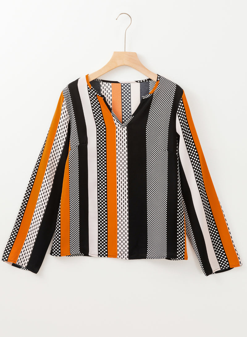 Load image into Gallery viewer, DLLS15 - Orange Geo Print Colorblock Notched V Neck Blouse
