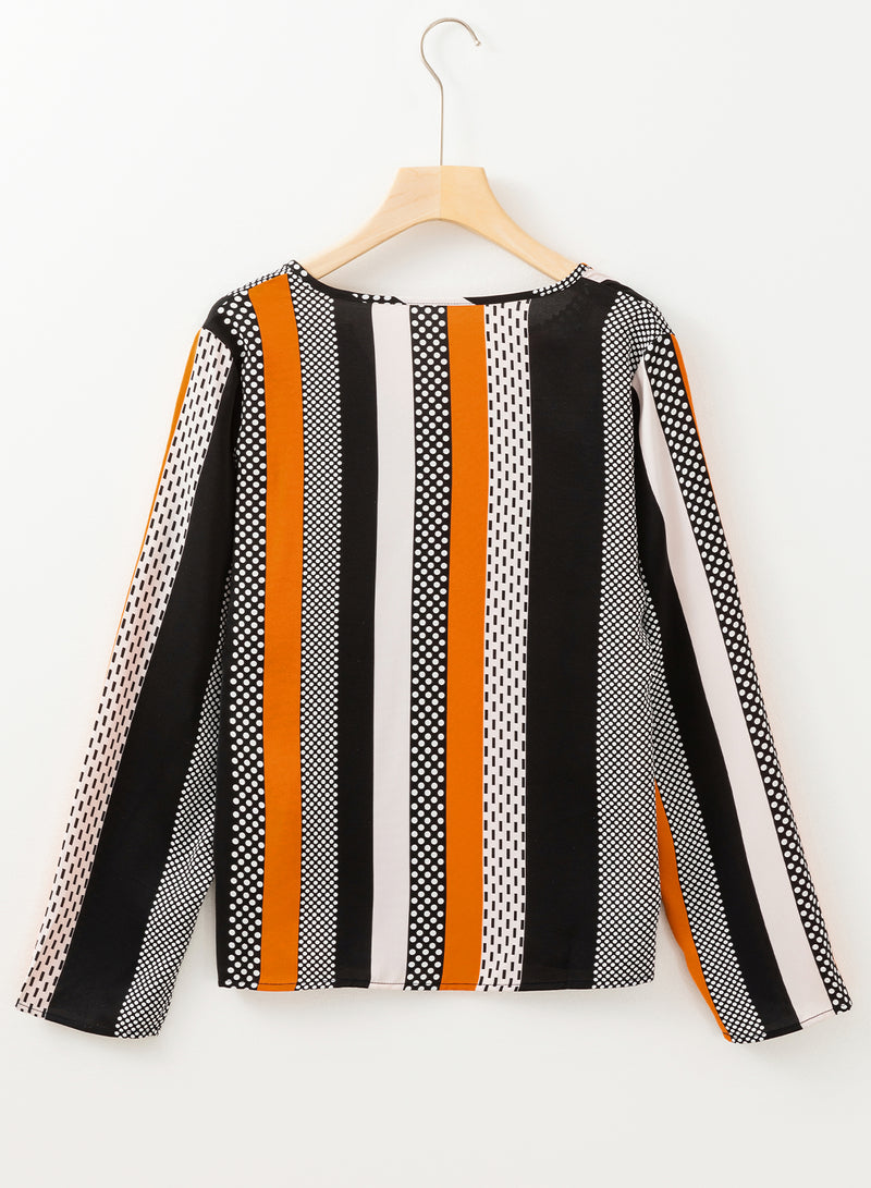 Load image into Gallery viewer, DLLS15 - Orange Geo Print Colorblock Notched V Neck Blouse
