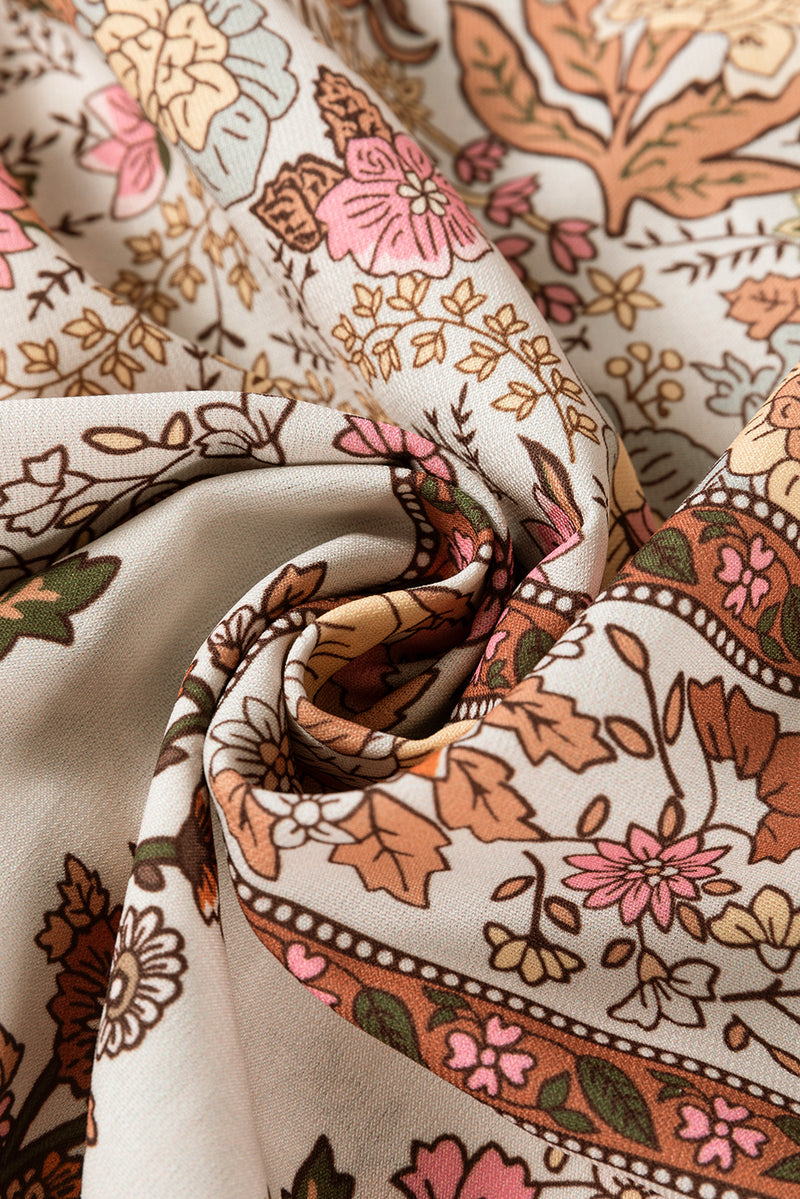 Load image into Gallery viewer, DLLS14 - Yellow Floral Print Tie Neck Lantern Sleeve Blouse
