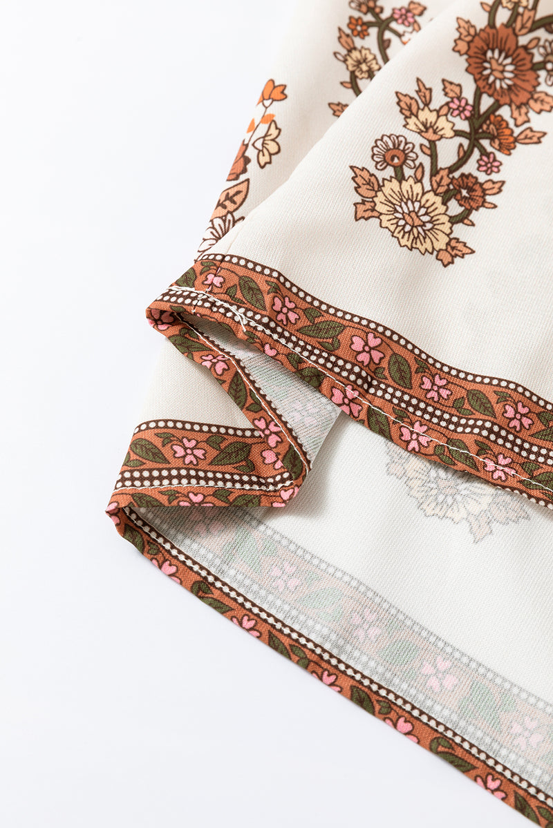 Load image into Gallery viewer, DLLS14 - Yellow Floral Print Tie Neck Lantern Sleeve Blouse
