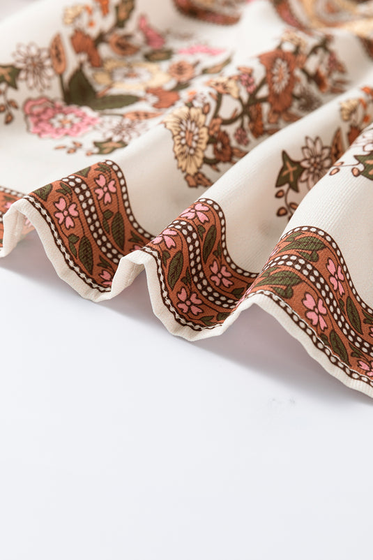 DLLS14 - Yellow Floral Print Tie Neck Lantern Sleeve Blouse