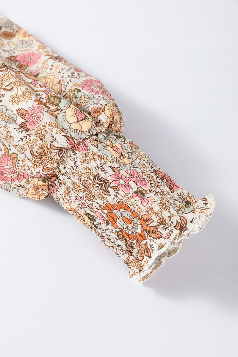Load image into Gallery viewer, DLLS14 - Yellow Floral Print Tie Neck Lantern Sleeve Blouse
