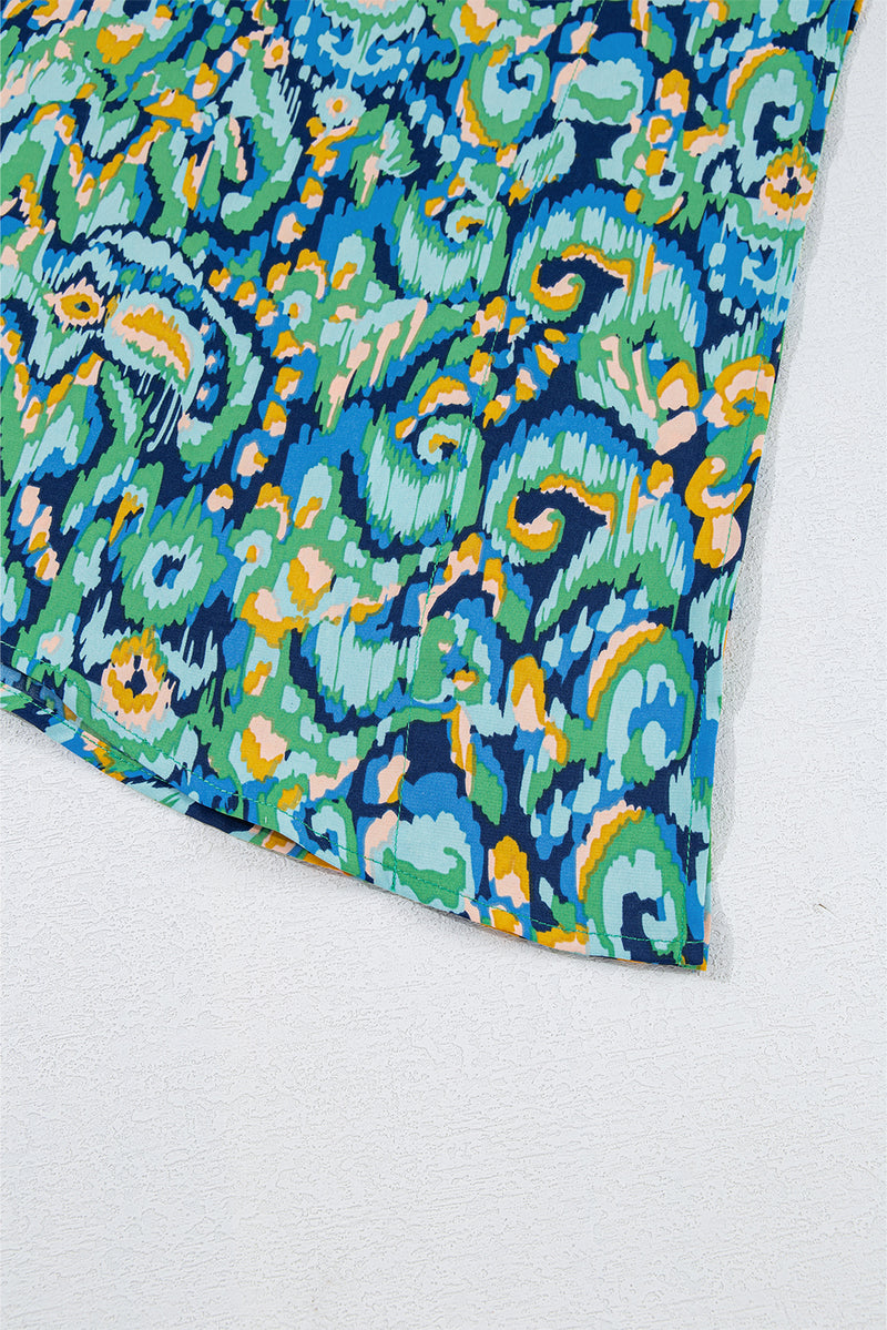 Load image into Gallery viewer, DLLS20 - Green Abstract Print V Neck Half Sleeve Loose Fit Tunic Blouse

