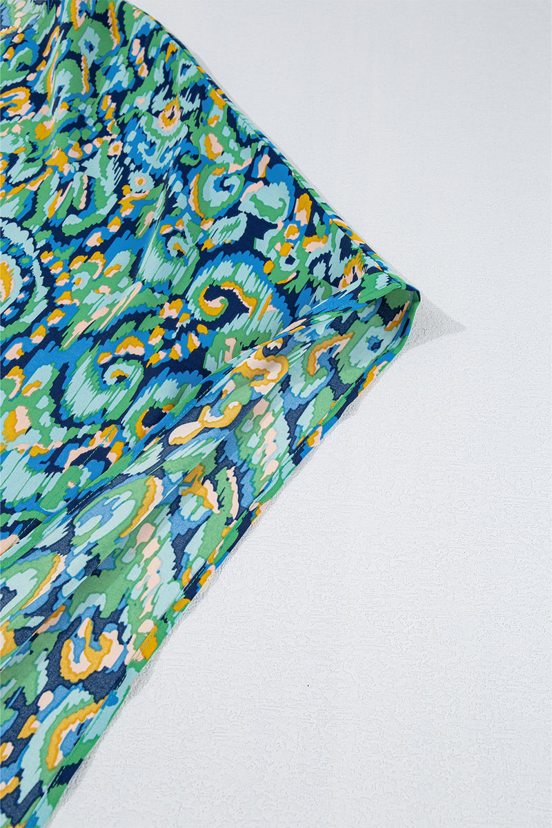 Load image into Gallery viewer, DLLS20 - Green Abstract Print V Neck Half Sleeve Loose Fit Tunic Blouse
