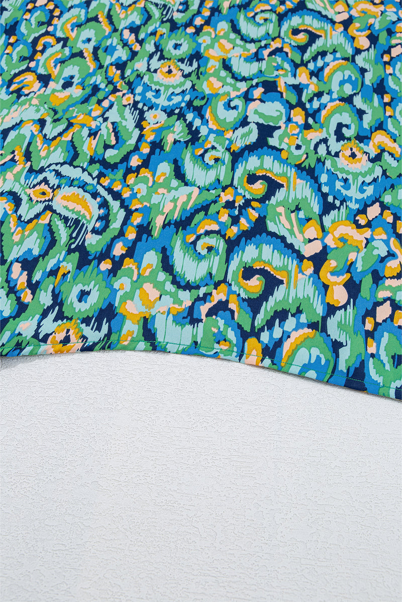 Load image into Gallery viewer, DLLS20 - Green Abstract Print V Neck Half Sleeve Loose Fit Tunic Blouse
