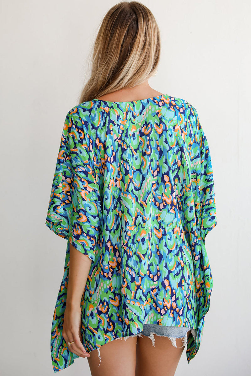Load image into Gallery viewer, DLLS20 - Green Abstract Print V Neck Half Sleeve Loose Fit Tunic Blouse
