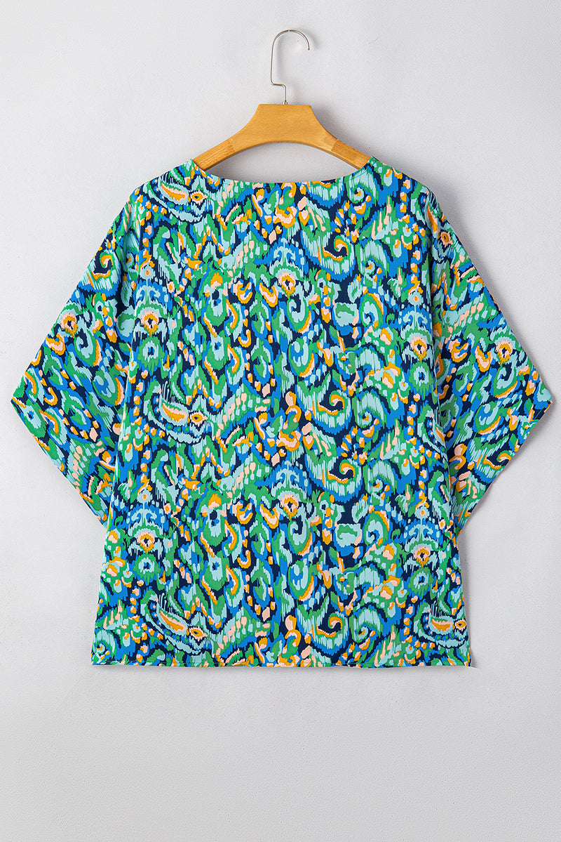 Load image into Gallery viewer, DLLS20 - Green Abstract Print V Neck Half Sleeve Loose Fit Tunic Blouse
