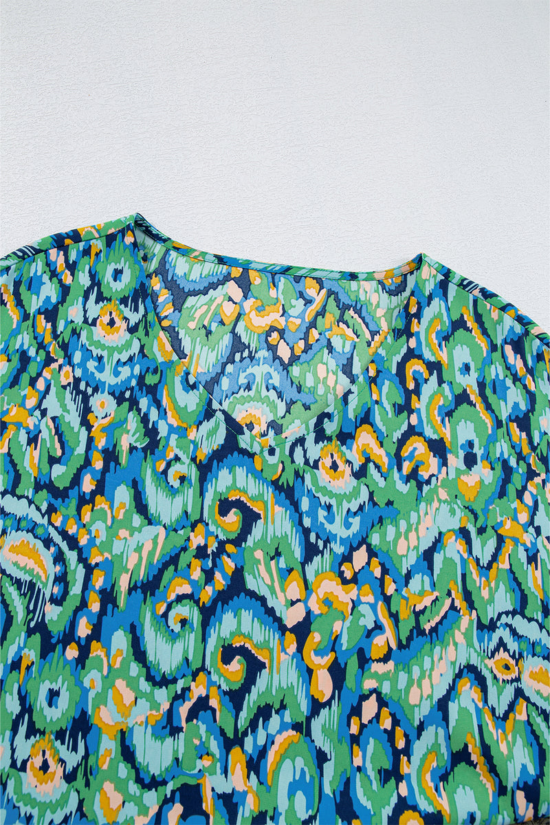 Load image into Gallery viewer, DLLS20 - Green Abstract Print V Neck Half Sleeve Loose Fit Tunic Blouse
