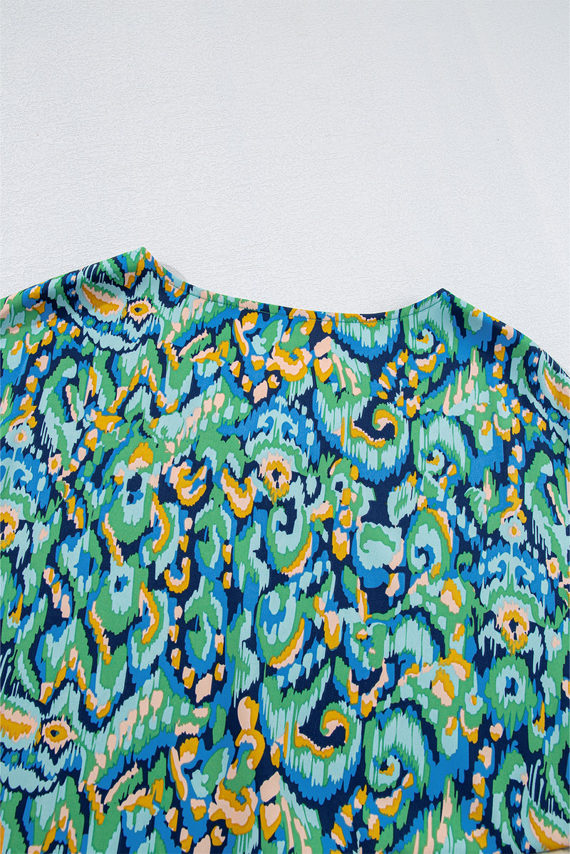 Load image into Gallery viewer, DLLS20 - Green Abstract Print V Neck Half Sleeve Loose Fit Tunic Blouse
