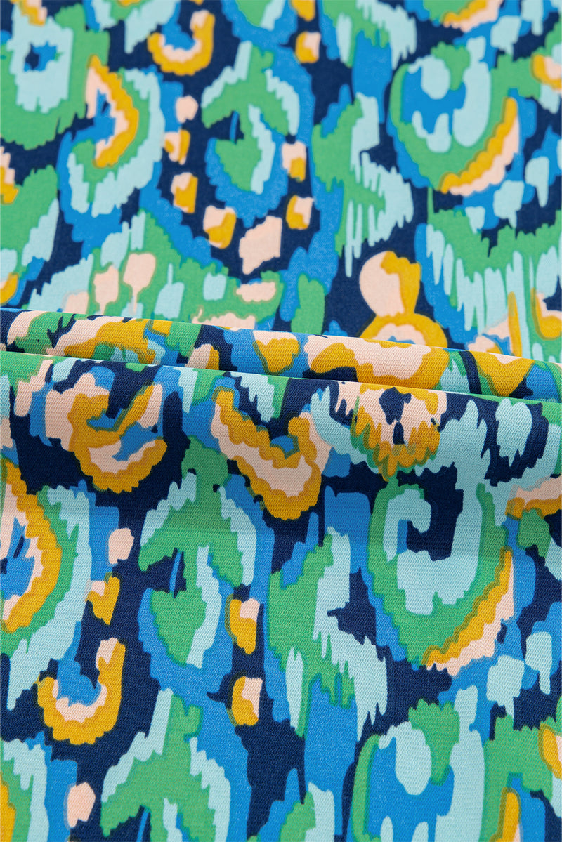Load image into Gallery viewer, DLLS20 - Green Abstract Print V Neck Half Sleeve Loose Fit Tunic Blouse
