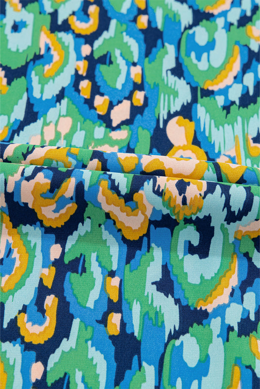 DLLS20 - Green Abstract Print V Neck Half Sleeve Loose Fit Tunic Blouse