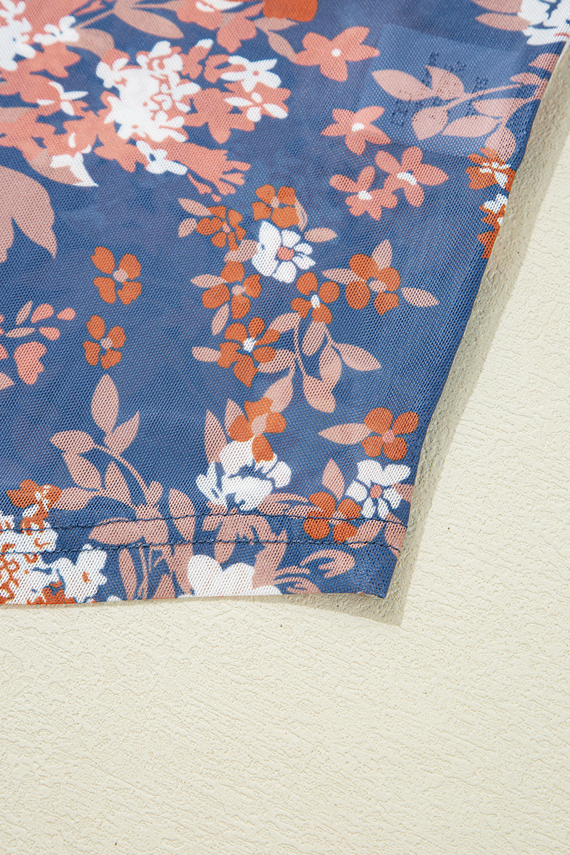 Load image into Gallery viewer, DLLS76 - Orchid Petal Floral Print Mesh Fitted Long Sleeve Top
