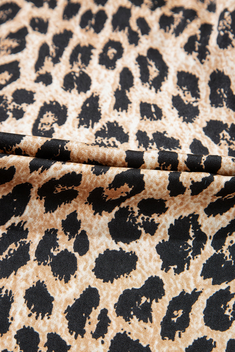 Load image into Gallery viewer, DLLS67 - Khaki Leopard Ruffled Neck Cascading Puff Short Sleeve Top
