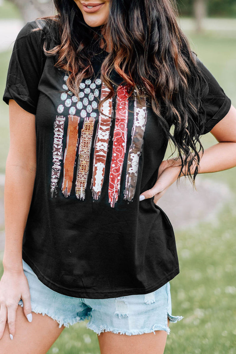 Load image into Gallery viewer, DLLS68 - Black Western American Flag Graphic Tee
