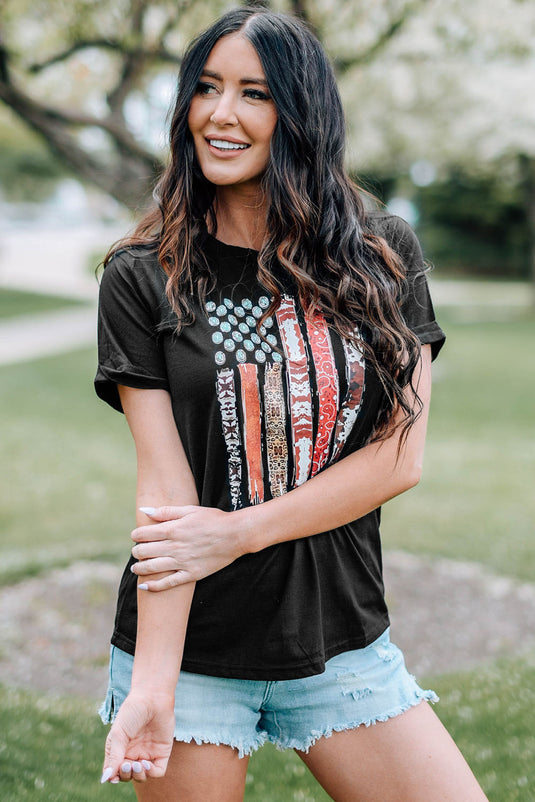 DLLS68 - Black Western American Flag Graphic Tee