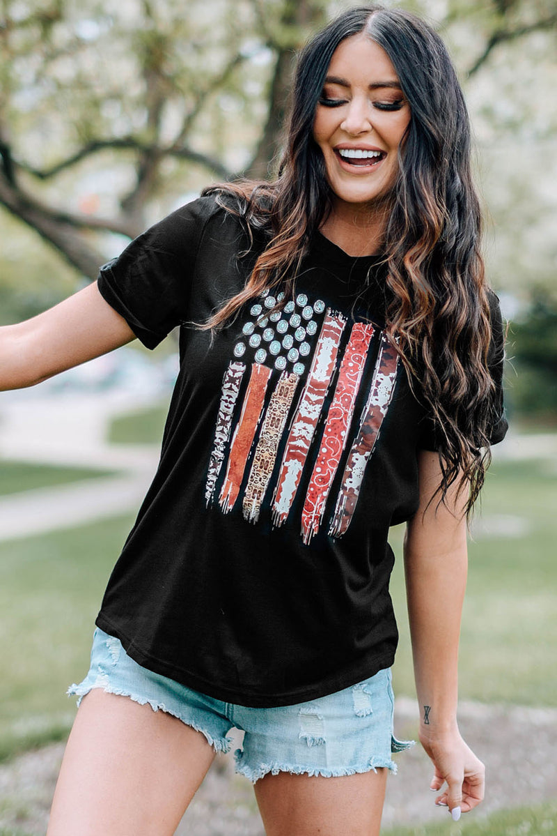 Load image into Gallery viewer, DLLS68 - Black Western American Flag Graphic Tee
