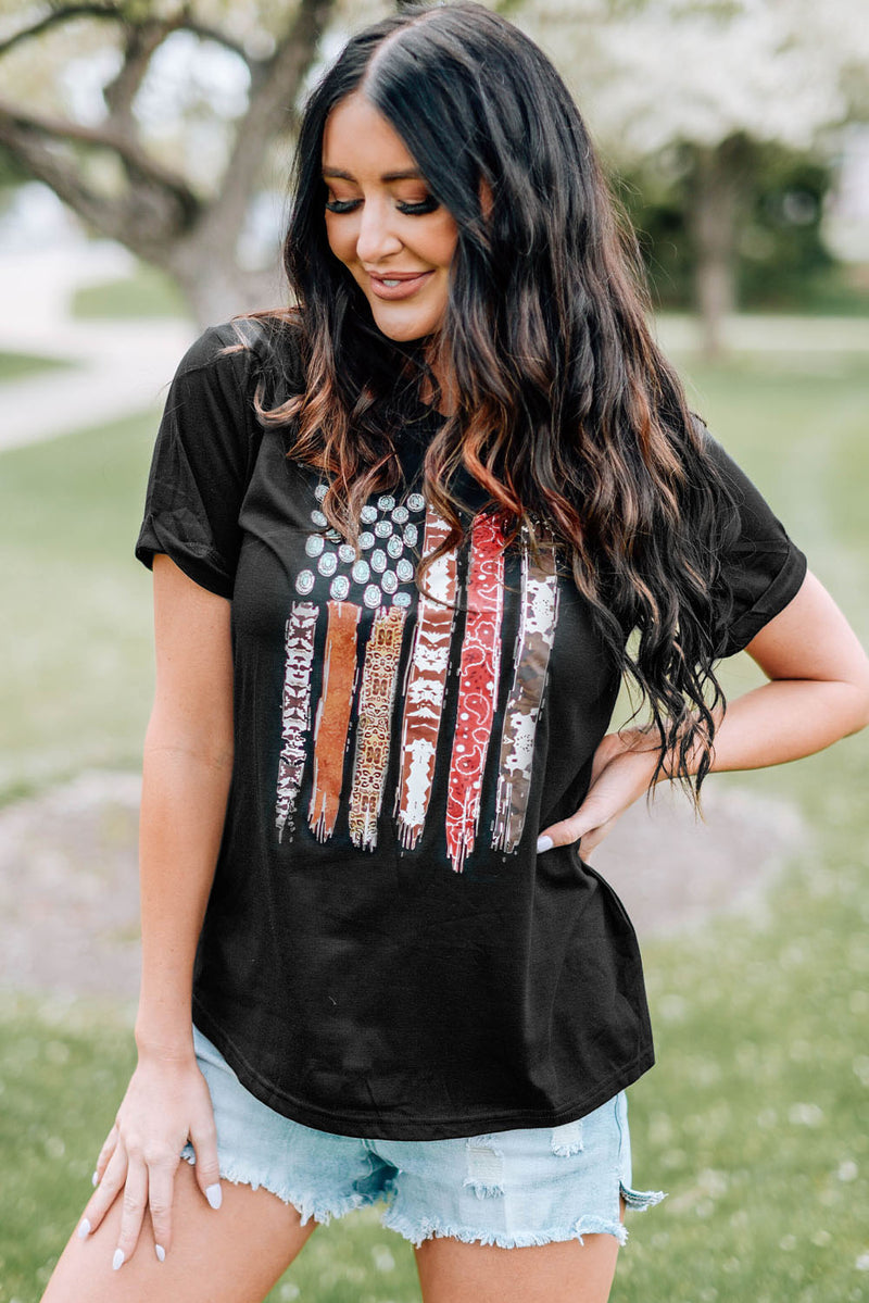 Load image into Gallery viewer, DLLS68 - Black Western American Flag Graphic Tee
