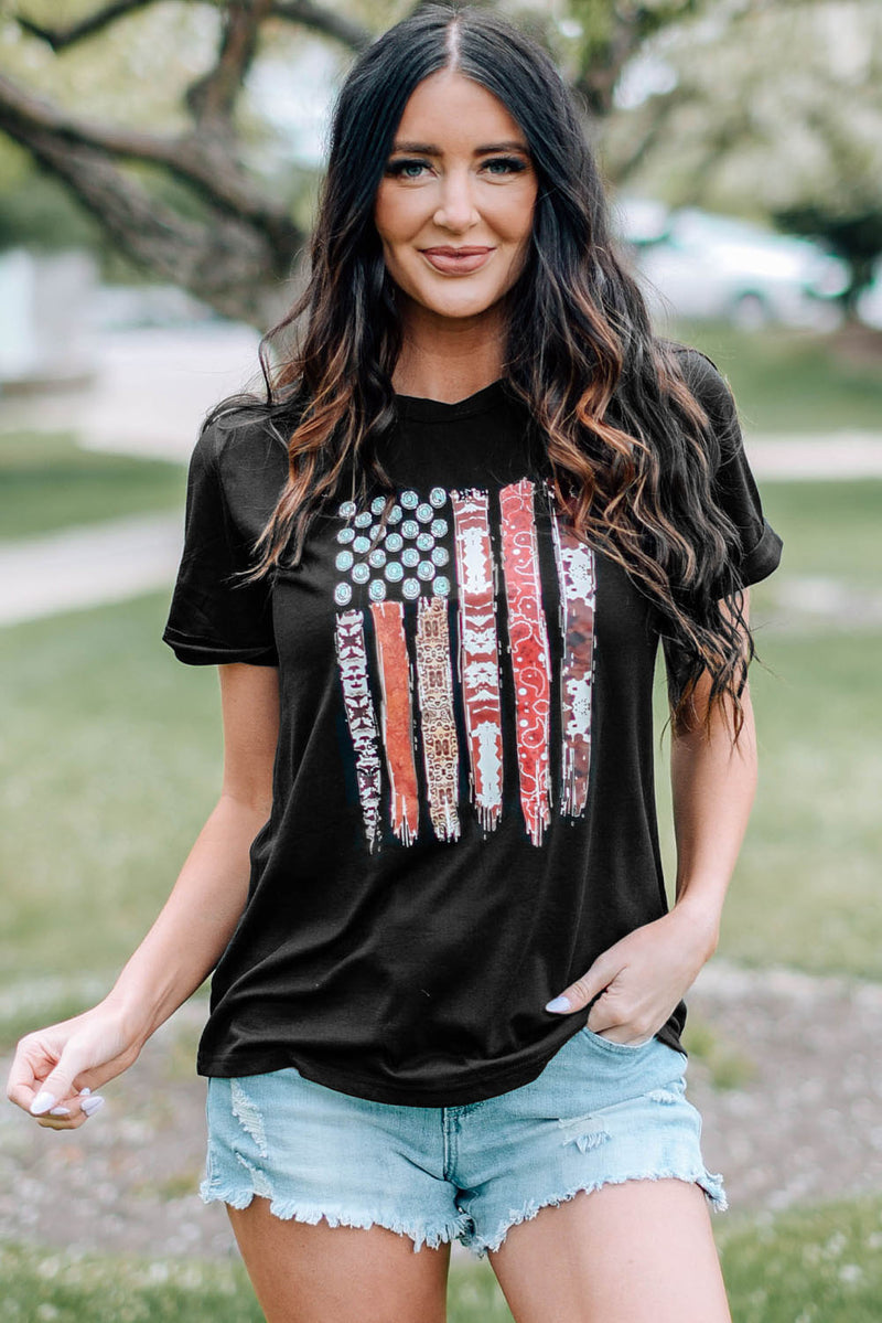 Load image into Gallery viewer, DLLS68 - Black Western American Flag Graphic Tee
