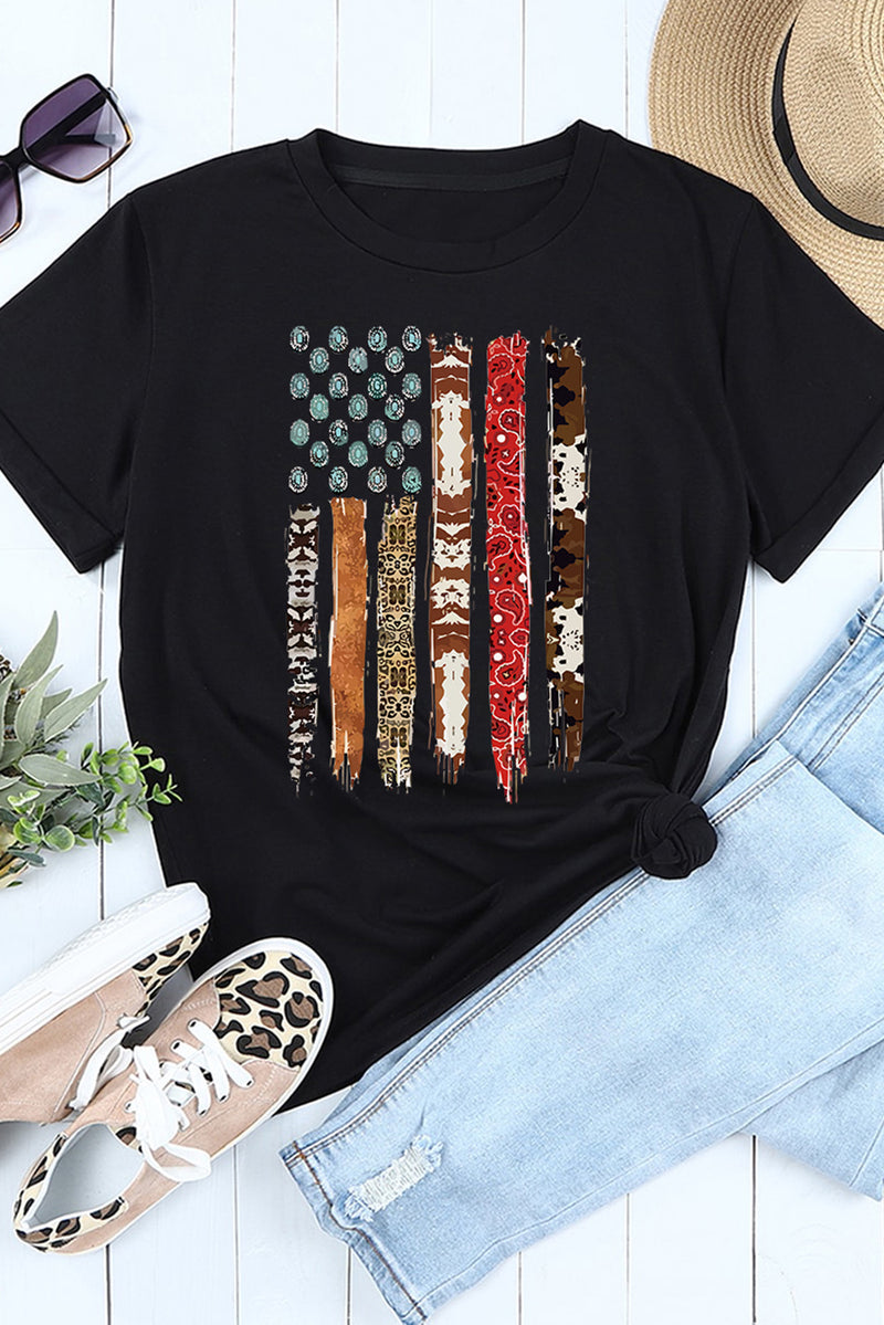 Load image into Gallery viewer, DLLS68 - Black Western American Flag Graphic Tee
