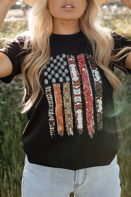 DLLS68 - Black Western American Flag Graphic Tee