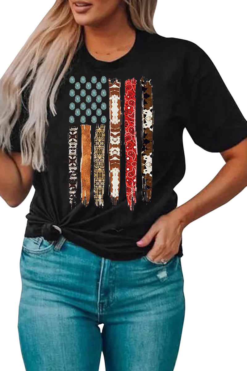 Load image into Gallery viewer, DLLS68 - Black Western American Flag Graphic Tee
