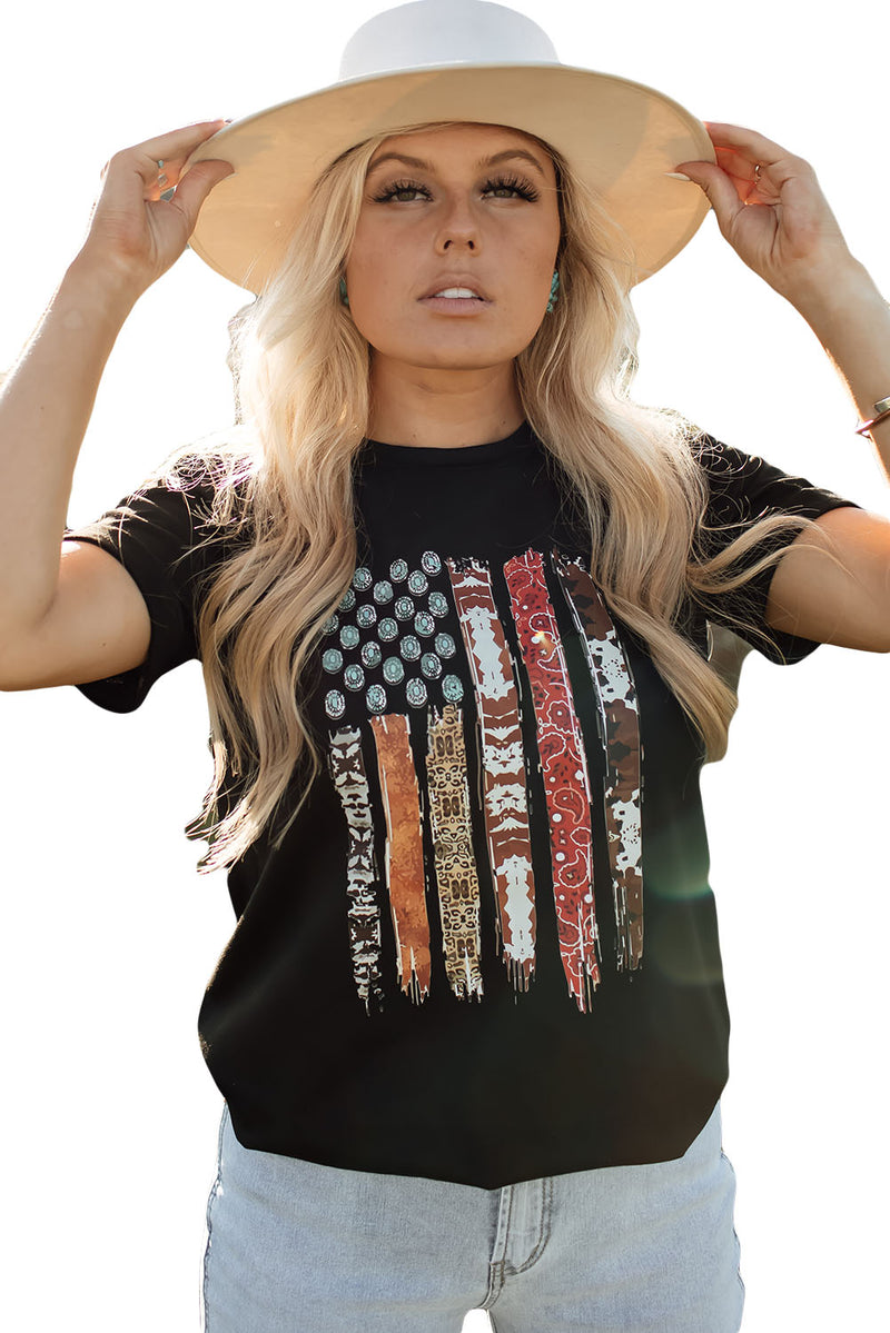 Load image into Gallery viewer, DLLS68 - Black Western American Flag Graphic Tee
