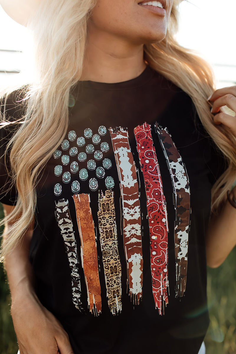 Load image into Gallery viewer, DLLS68 - Black Western American Flag Graphic Tee
