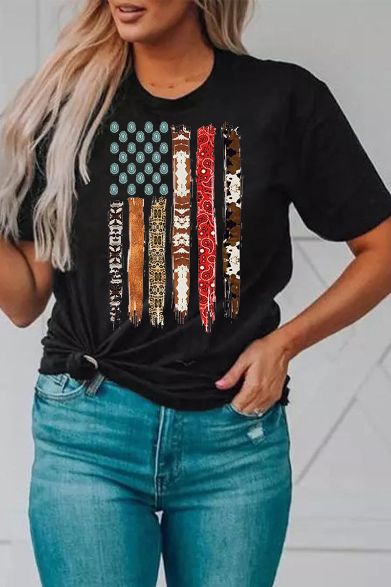 Load image into Gallery viewer, DLLS68 - Black Western American Flag Graphic Tee
