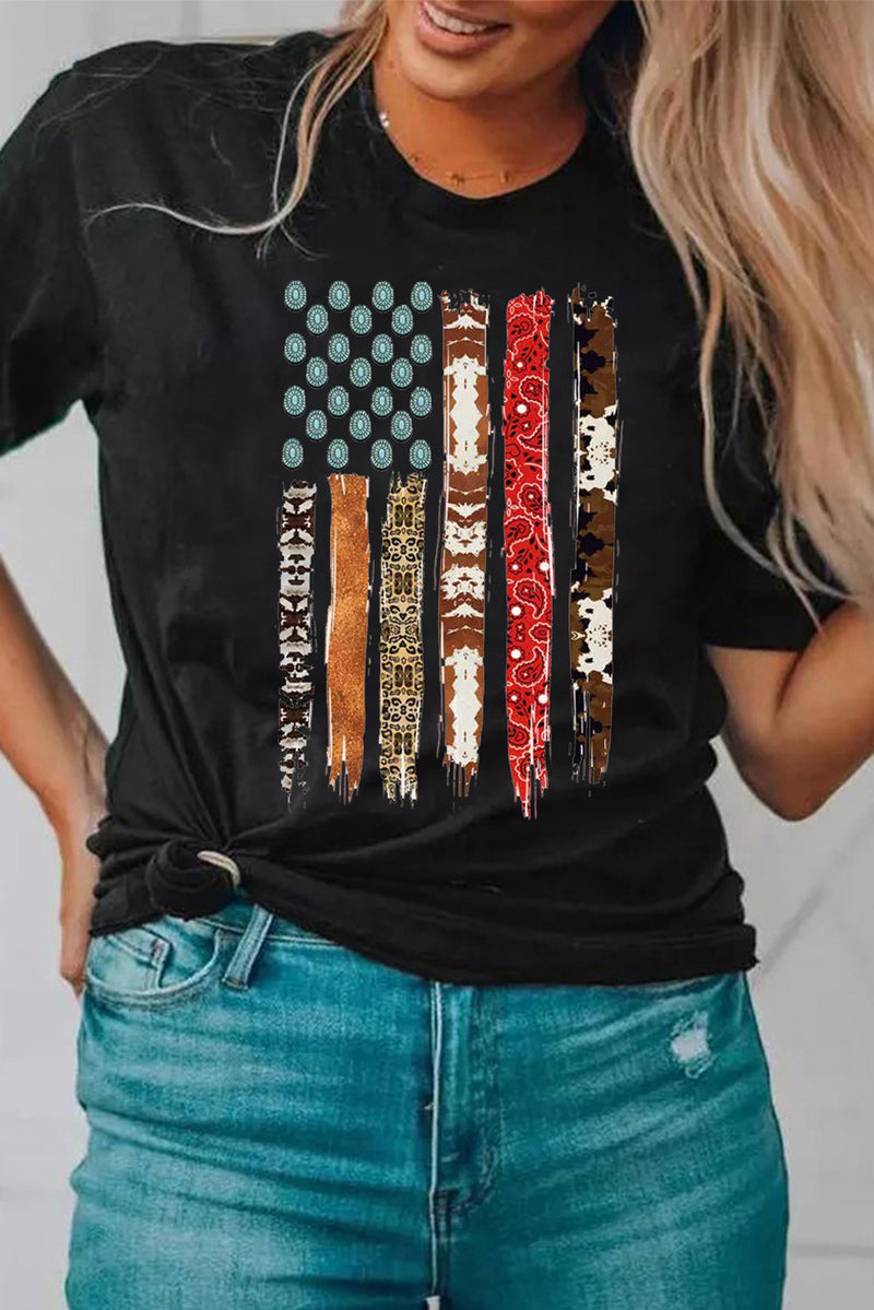 Load image into Gallery viewer, DLLS68 - Black Western American Flag Graphic Tee
