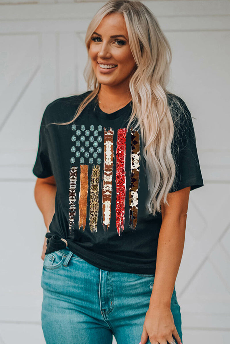 Load image into Gallery viewer, DLLS68 - Black Western American Flag Graphic Tee
