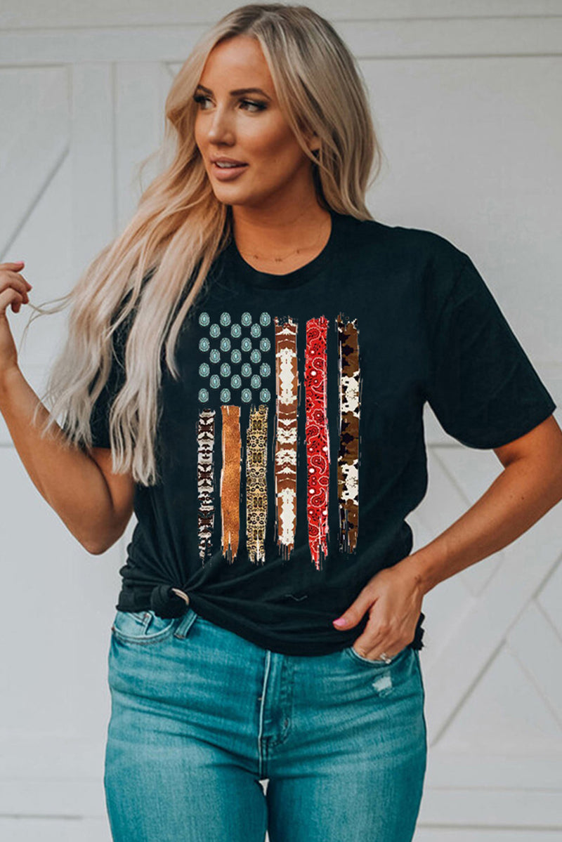 Load image into Gallery viewer, DLLS68 - Black Western American Flag Graphic Tee
