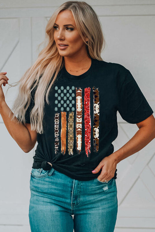 DLLS68 - Black Western American Flag Graphic Tee
