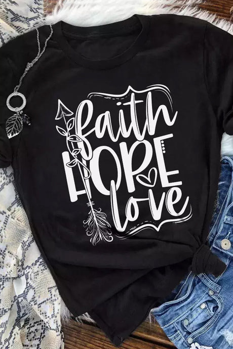 DLLS58 - Black Faith Hope Love Graphic T Shirt