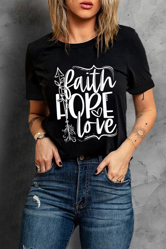 DLLS58 - Black Faith Hope Love Graphic T Shirt