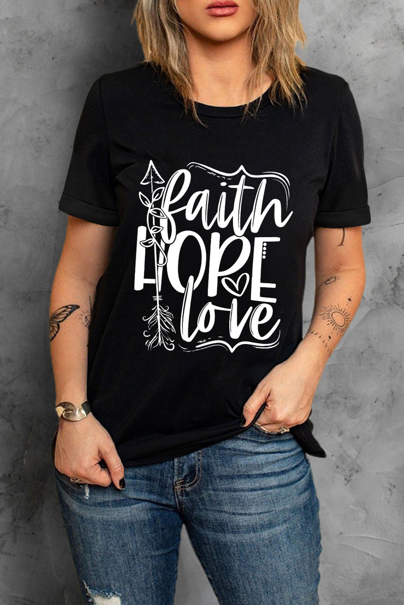 Load image into Gallery viewer, DLLS58 - Black Faith Hope Love Graphic T Shirt
