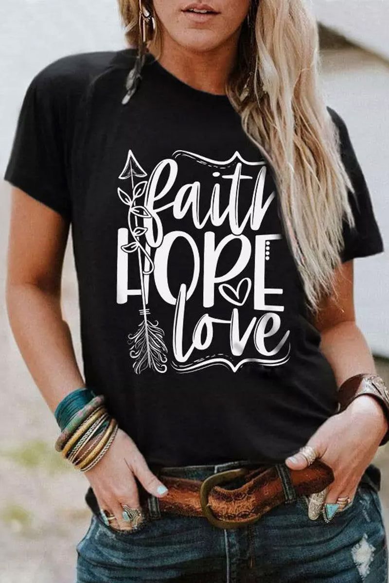 Load image into Gallery viewer, DLLS58 - Black Faith Hope Love Graphic T Shirt
