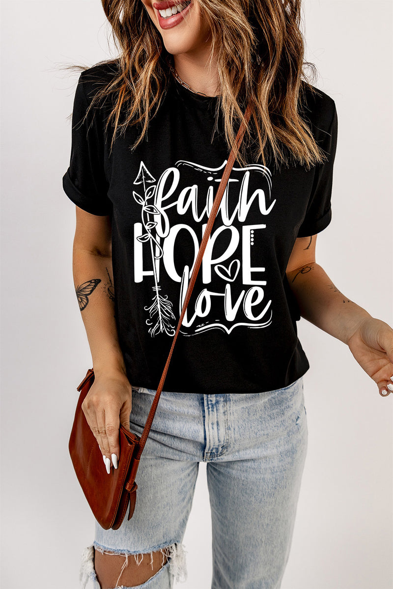 Load image into Gallery viewer, DLLS58 - Black Faith Hope Love Graphic T Shirt
