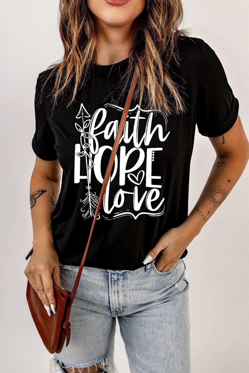 Load image into Gallery viewer, DLLS58 - Black Faith Hope Love Graphic T Shirt
