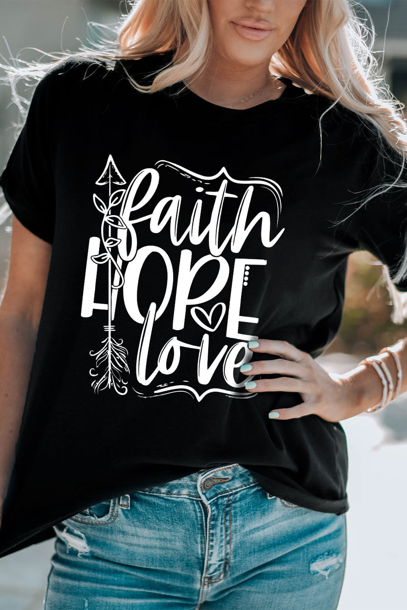 Load image into Gallery viewer, DLLS58 - Black Faith Hope Love Graphic T Shirt
