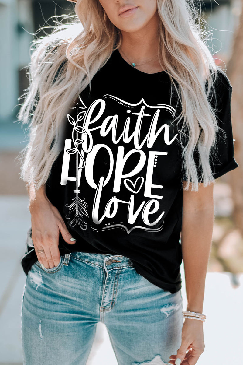 Load image into Gallery viewer, DLLS58 - Black Faith Hope Love Graphic T Shirt
