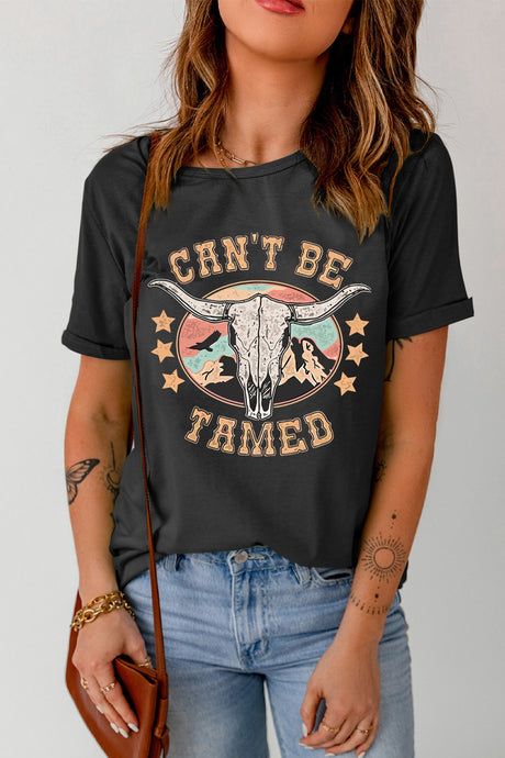 DLLS60 - Black Western CAN'T BE TAMED Longhorn Graphic T Shirt