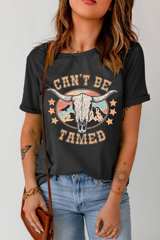 DLLS60 - Black Western CAN'T BE TAMED Longhorn Graphic T Shirt