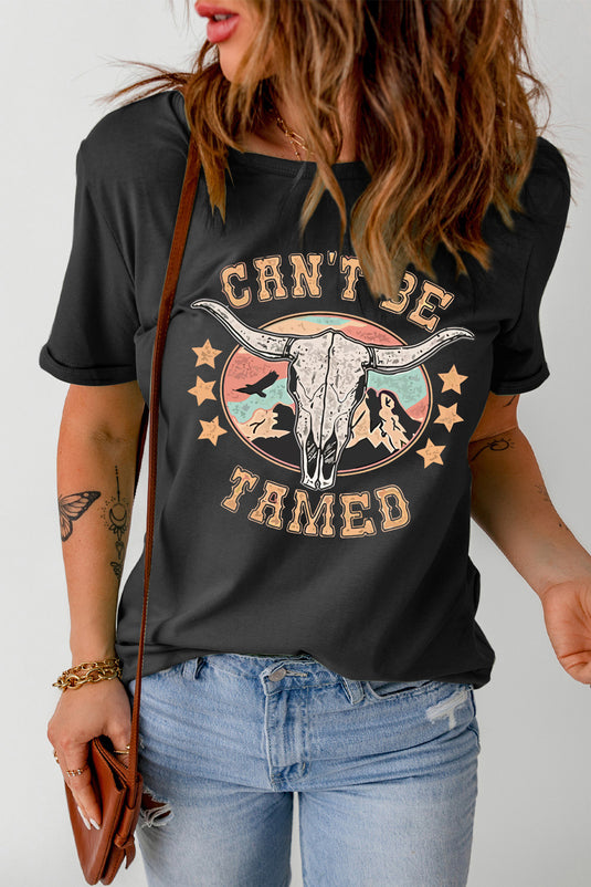 DLLS60 - Black Western CAN'T BE TAMED Longhorn Graphic T Shirt