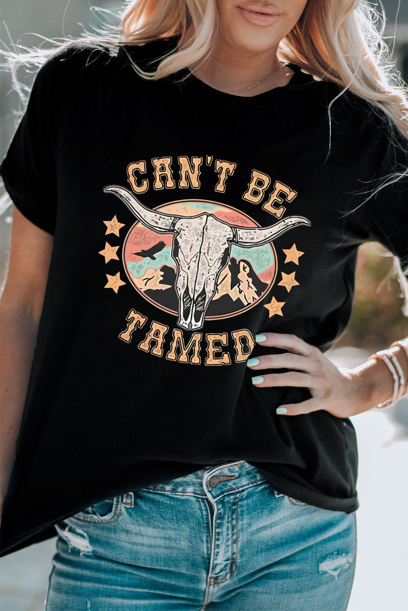Load image into Gallery viewer, DLLS60 - Black Western CAN&#39;T BE TAMED Longhorn Graphic T Shirt
