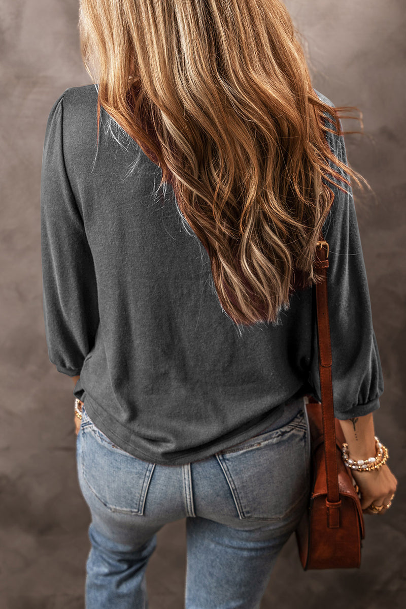 Load image into Gallery viewer, DLLS29 - Medium Grey Solid Color 3/4 Sleeve Round Neck Blouse
