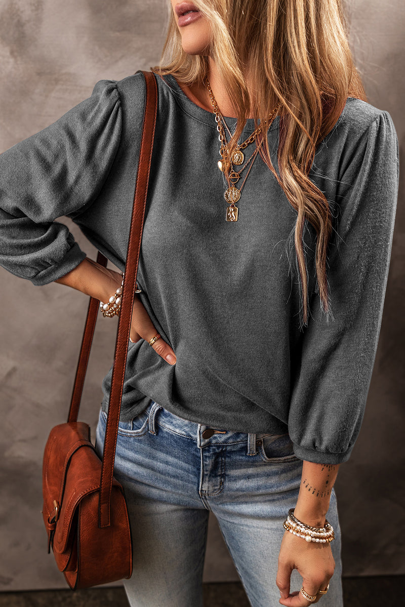 Load image into Gallery viewer, DLLS29 - Medium Grey Solid Color 3/4 Sleeve Round Neck Blouse
