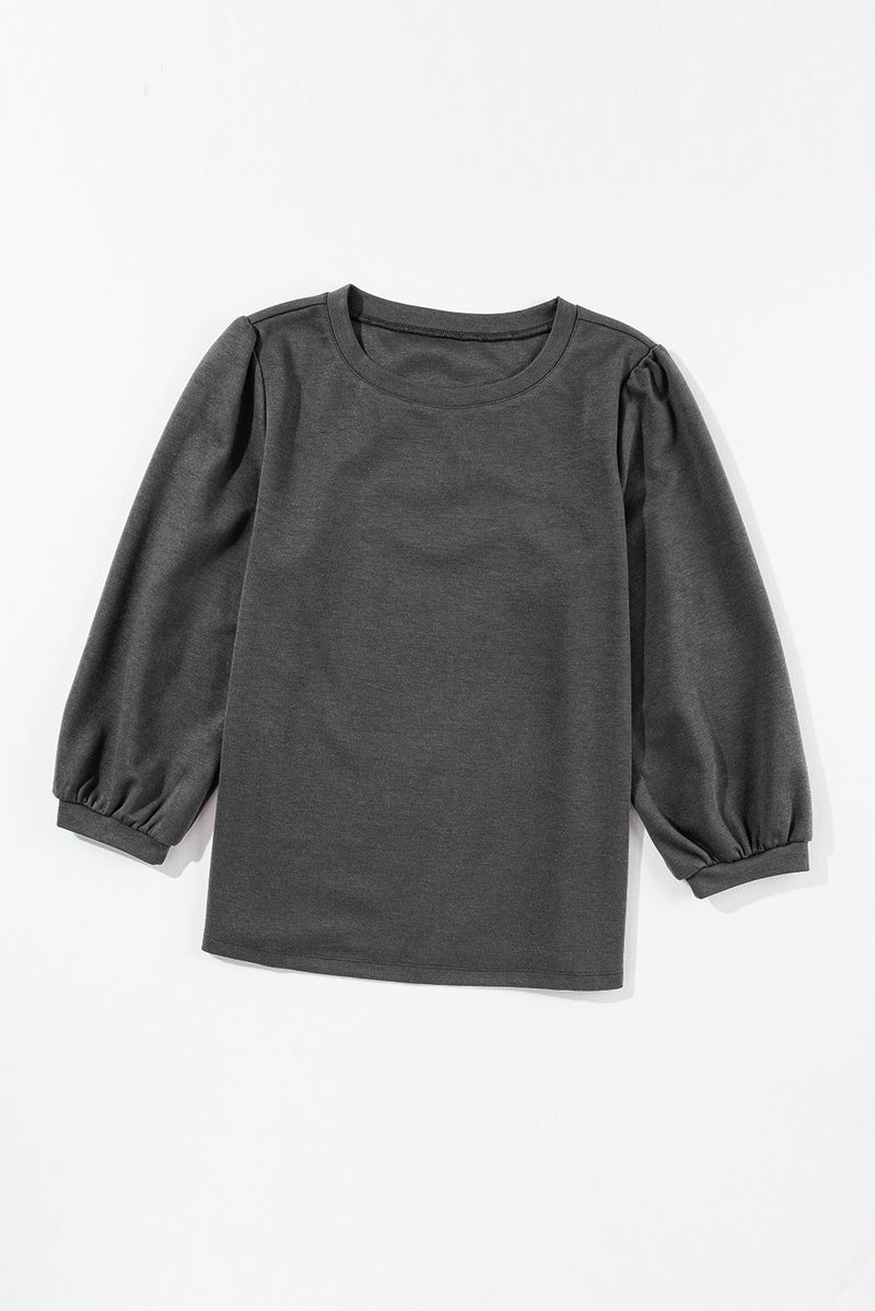 Load image into Gallery viewer, DLLS29 - Medium Grey Solid Color 3/4 Sleeve Round Neck Blouse
